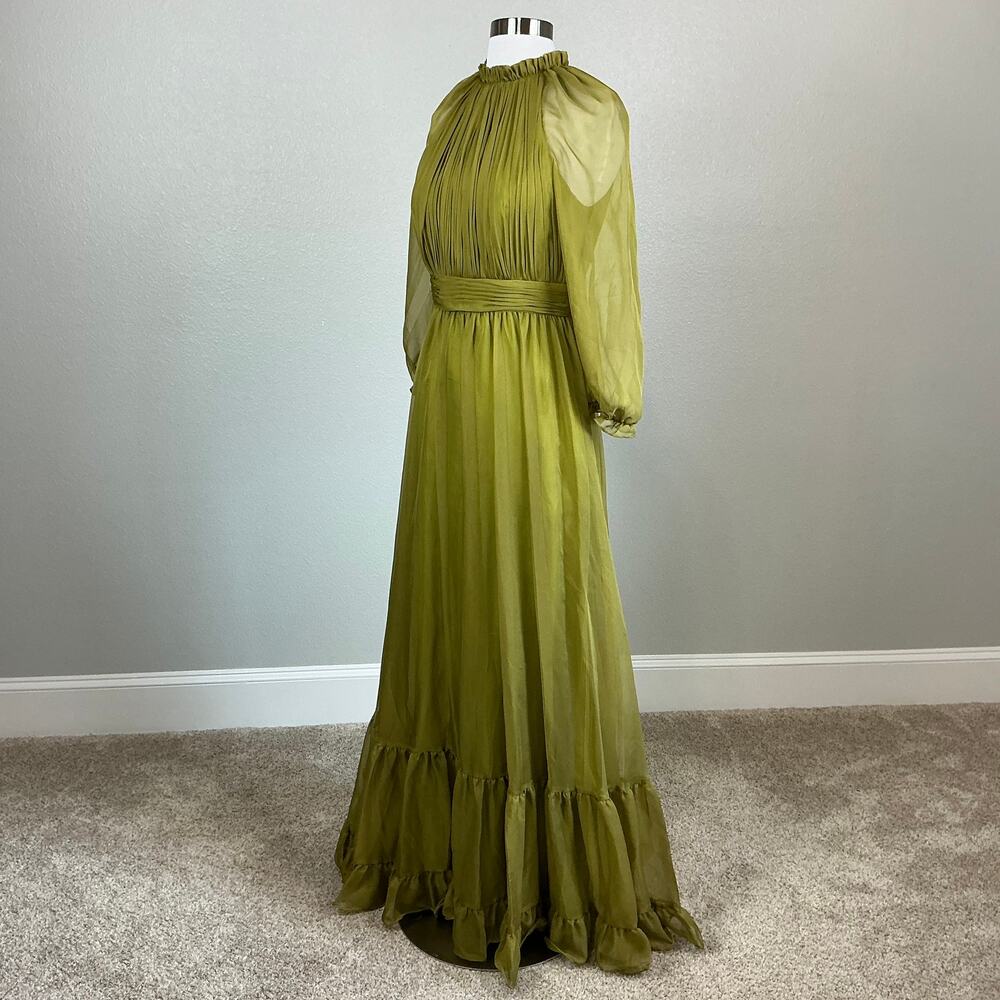 Mac Duggal 68225 Green Evening Gown Pleated Chiffon Long Sleeve Dress Size 4 - Picture 5 of 12